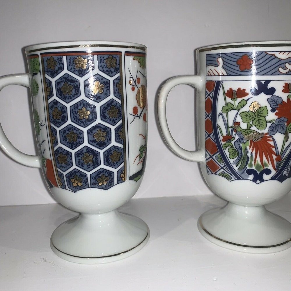 Coffee Mug Pedestal Cup  Flower Stain Glass Look